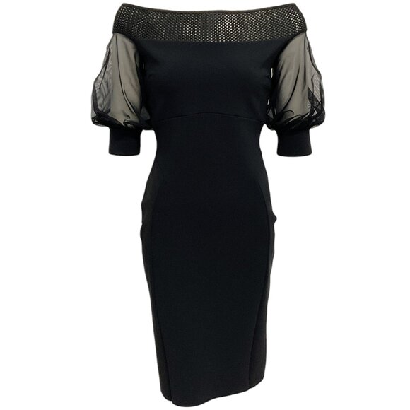 Chiara Boni Dresses & Skirts - Chiara Boni Black Techno Off Shoulder Dress with Mesh